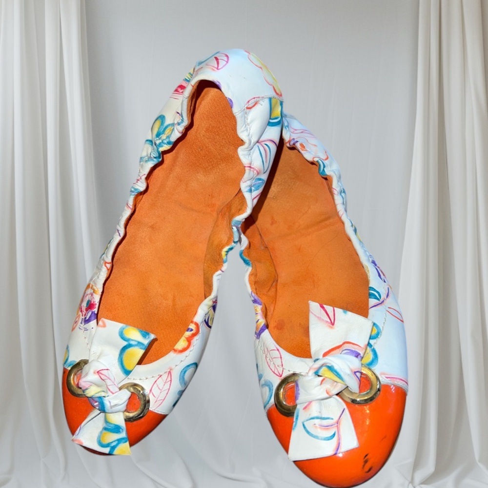 Stuart Weitzman Capped Toe Vibrant Floral Ballet Flats